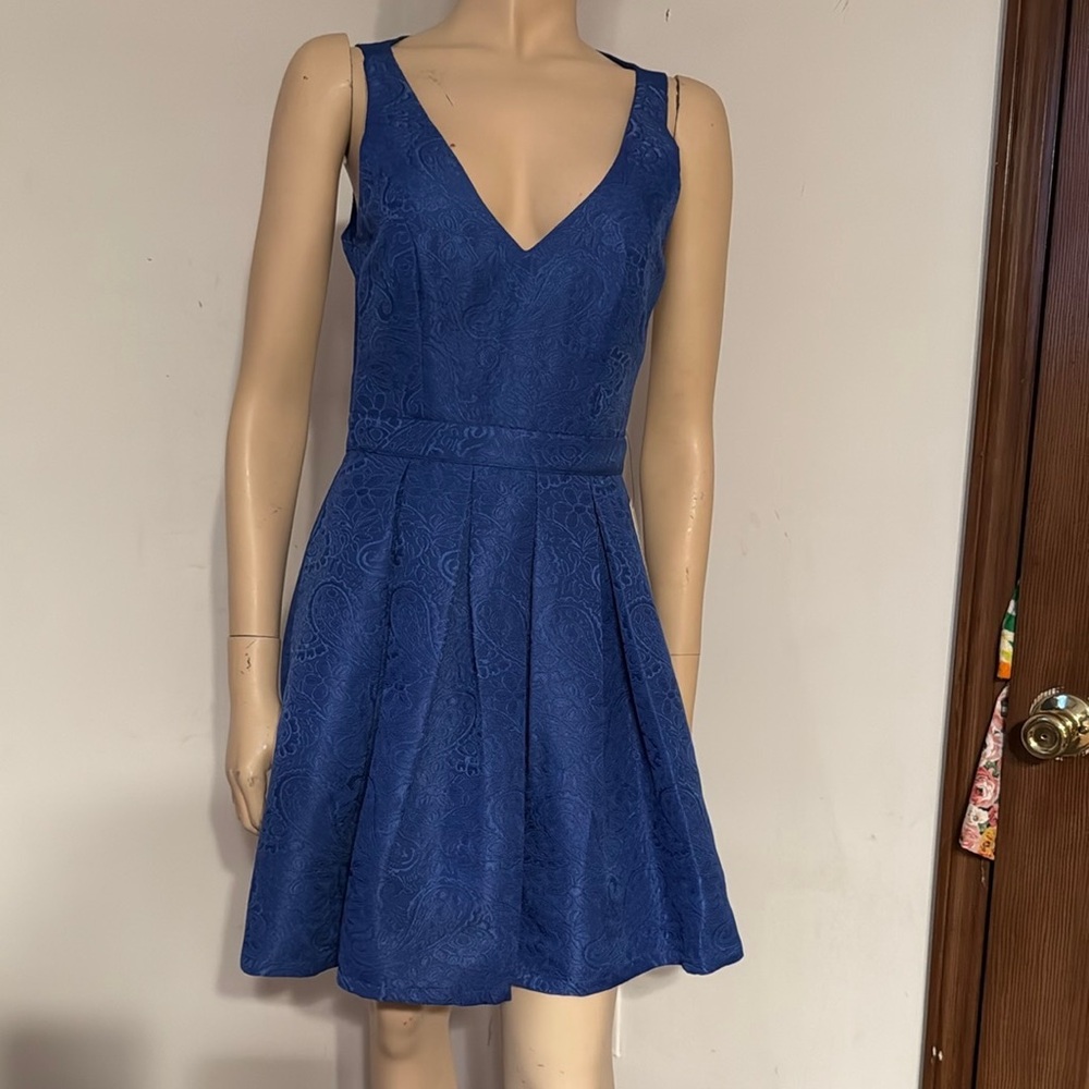 Minuet Petite Blue Pleated Fit and Flare Dress